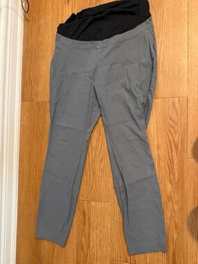 Stork & Babe Gray Maternity Stretch Pants with Black Waistband